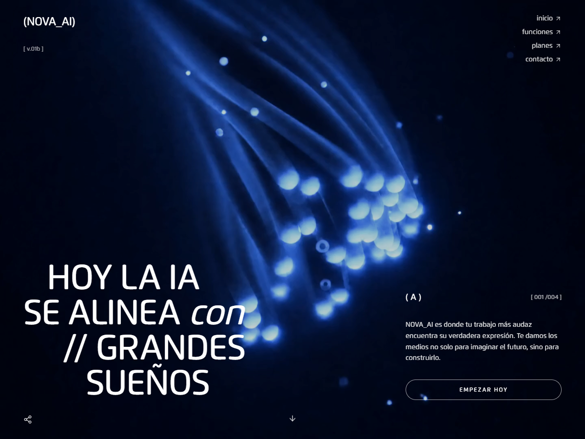 Concept de landing cinematográfica para un producto de IA creativa