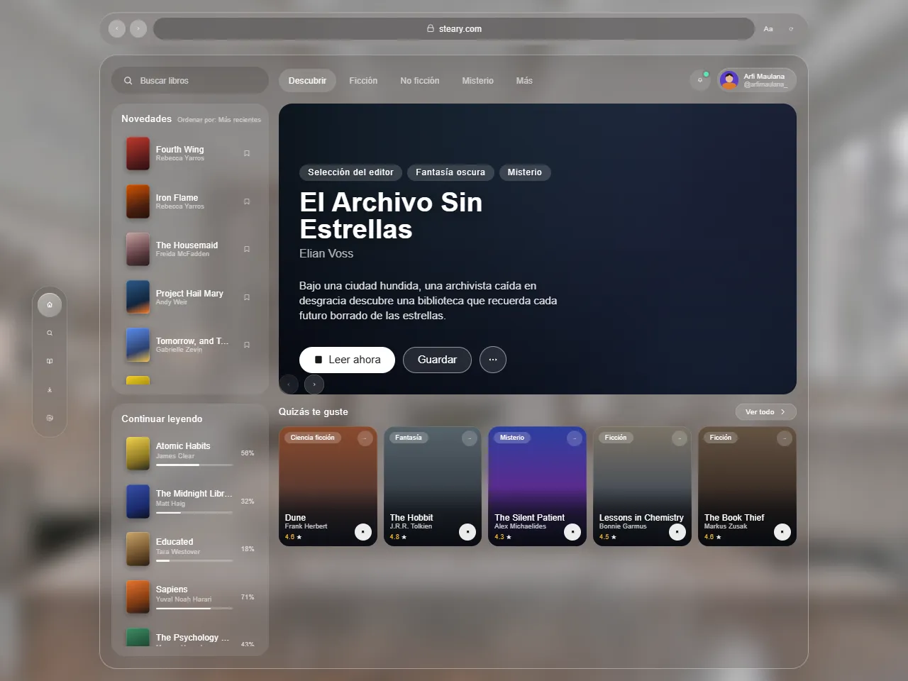 Concept de app de biblioteca digital