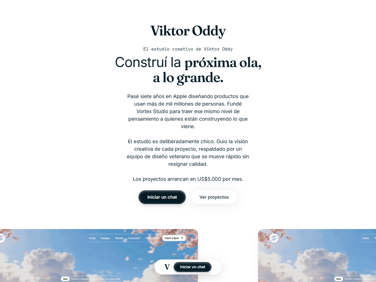 Concept de landing editorial para un estudio de diseño creativo